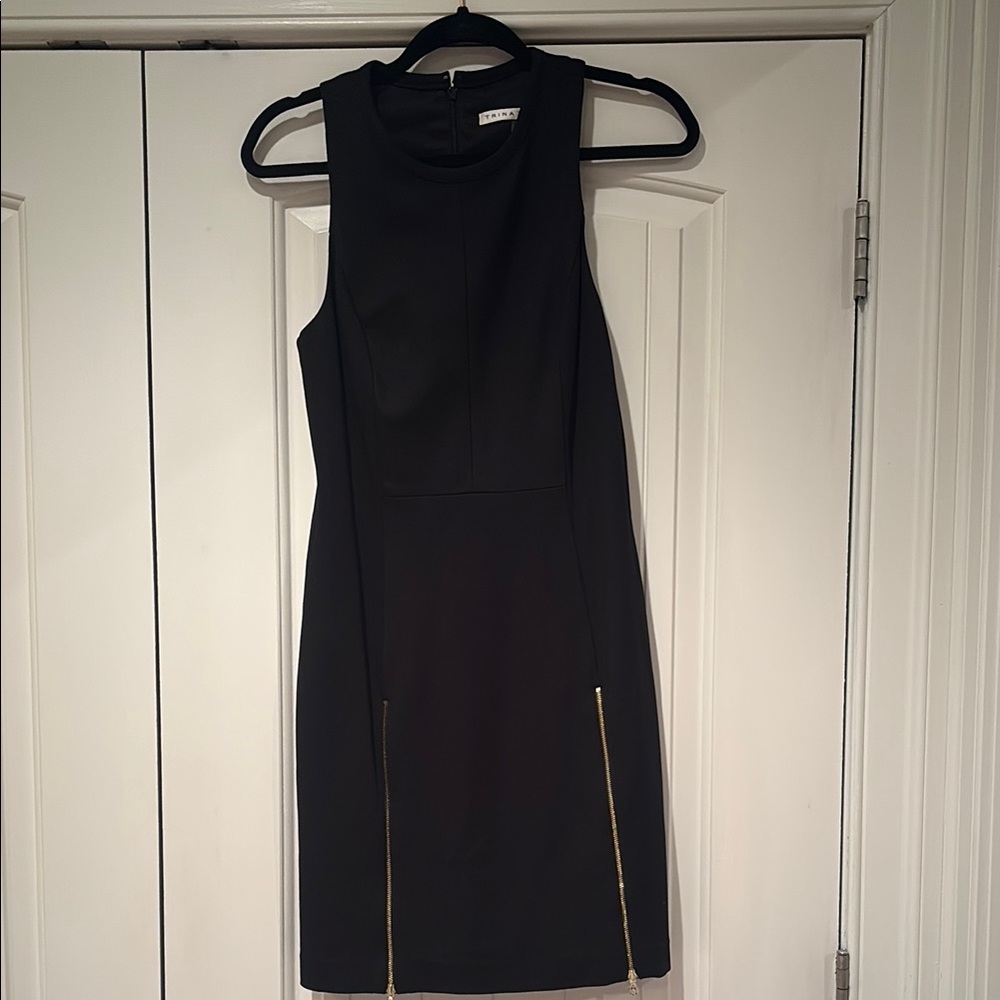 Trina Turk Elegant Black Dress with Gold Accent Zippers Size 6